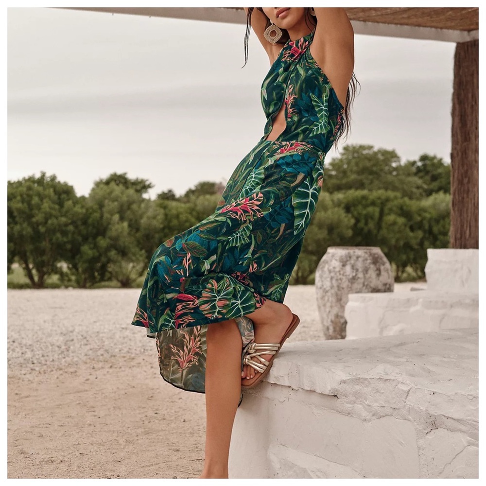 Farm Rio Foliage Jungle Cutout Swim Cover-Up Dress